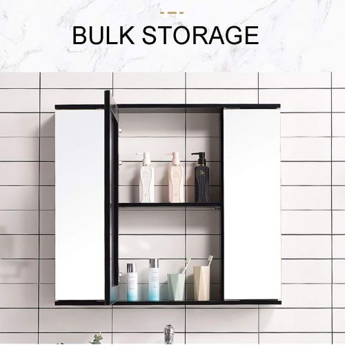  Medicine Cabinets Mirror Cabinet for Bathroom Solid Wood Folding Mirror Cabinet Bathroom Wall Cabinet Hidden Mirror Cabinet, Wall-Mounted (Color : Black, Size : 707014cm)