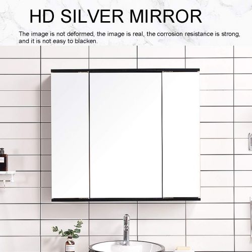  Medicine Cabinets Mirror Cabinet for Bathroom Solid Wood Folding Mirror Cabinet Bathroom Wall Cabinet Hidden Mirror Cabinet, Wall-Mounted (Color : Black, Size : 707014cm)