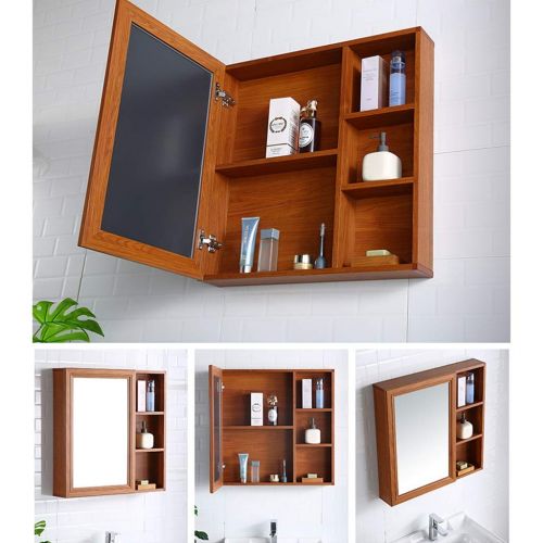  Medicine Cabinets Bathroom Mirror cabinets Wall Mirror Cabinet Bedroom Makeup Mirror Cabinet Space Aluminum Household Mirror Cabinet (Color : Brown, Size : 607012.5cm)