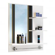 Medicine Cabinets Bathroom Mirror Cabinet Multi-Layer Solid Wood Mirror Cabinet Mirror Cabinet with Towel Bar Wall-Mounted Door Mirror Cabinet (Color : White, Size : 601576cm)