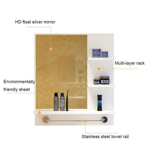  Medicine Cabinets Bathroom Mirror Cabinet Multi-Layer Solid Wood Mirror Cabinet Mirror Cabinet with Towel Bar Wall-Mounted Door Mirror Cabinet (Color : White, Size : 601576cm)