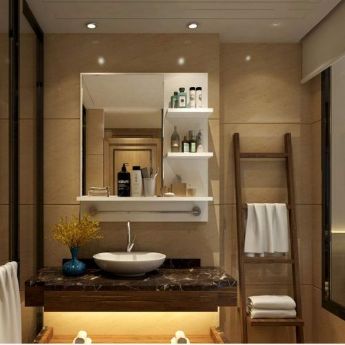  Medicine Cabinets Bathroom Mirror Cabinet Multi-Layer Solid Wood Mirror Cabinet Mirror Cabinet with Towel Bar Wall-Mounted Door Mirror Cabinet (Color : White, Size : 601576cm)