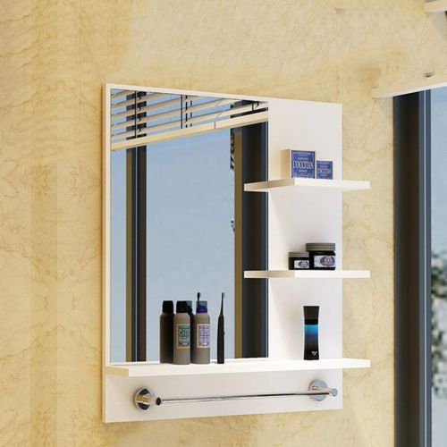  Medicine Cabinets Bathroom Mirror Cabinet Multi-Layer Solid Wood Mirror Cabinet Mirror Cabinet with Towel Bar Wall-Mounted Door Mirror Cabinet (Color : White, Size : 601576cm)