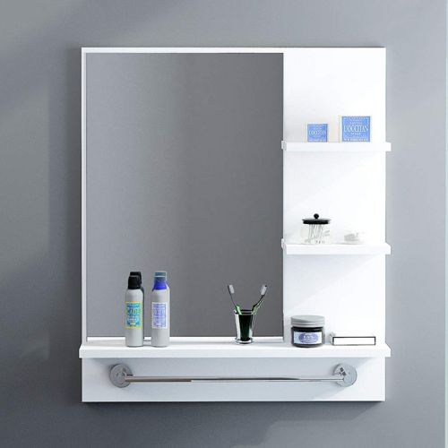  Medicine Cabinets Bathroom Mirror Cabinet Multi-Layer Solid Wood Mirror Cabinet Mirror Cabinet with Towel Bar Wall-Mounted Door Mirror Cabinet (Color : White, Size : 601576cm)