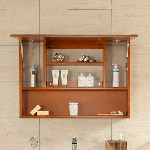  Medicine Cabinets Solid Wood Wall Mirror Cabinet Bathroom Mirror Cabinet with Door Bathroom Mirror Storage Cabinet Mirror Box Upturn Door (Color : Brown, Size : 9013.565cm)