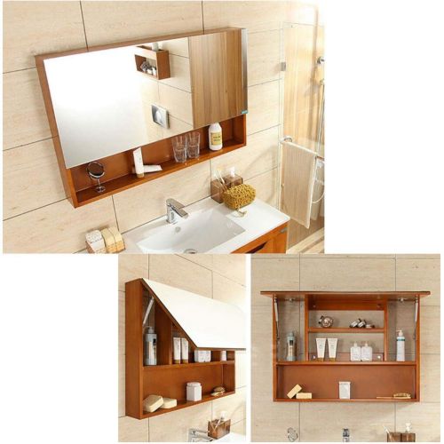  Medicine Cabinets Solid Wood Wall Mirror Cabinet Bathroom Mirror Cabinet with Door Bathroom Mirror Storage Cabinet Mirror Box Upturn Door (Color : Brown, Size : 9013.565cm)