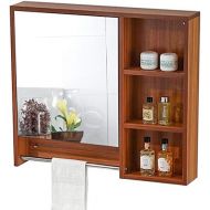 Medicine Cabinets Solid Wood Mirror Cabinet Towel Bar Wall Hanging Mirror Box Wash Table Mirror Cabinet Bedroom Makeup Mirror Cabinet (Color : Brown, Size : 601370cm)