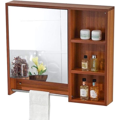  Medicine Cabinets Solid Wood Mirror Cabinet Towel Bar Wall Hanging Mirror Box Wash Table Mirror Cabinet Bedroom Makeup Mirror Cabinet (Color : Brown, Size : 601370cm)