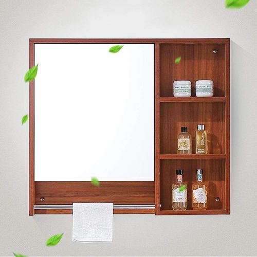  Medicine Cabinets Solid Wood Mirror Cabinet Towel Bar Wall Hanging Mirror Box Wash Table Mirror Cabinet Bedroom Makeup Mirror Cabinet (Color : Brown, Size : 601370cm)