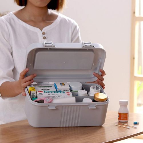  Medicine box First Aid Kit Multi-Function Household Multi-Layer Drug Storage Box FANJIANI (Color : Gray)