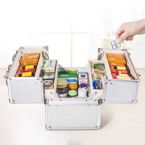  Medicine box Household Aluminum Alloy Multi-Layer First Aid Kit Medical Drug Storage Box FANJIANI (Color : Silver, Size : 33cm23cm26.5cm)