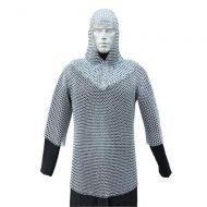 Medieval Warrior Medieval Chain Mail Shirt and Coif Armor Set (Full Size) Long Shirt