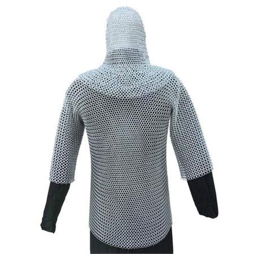  Medieval Warrior Medieval Chain Mail Shirt and Coif Armor Set (Full Size) Long Shirt