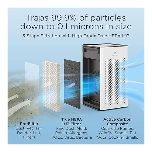  Medify MA-25 Air Purifier with True HEPA H13 Filter | 825 ft² Coverage in 1hr for Allergens, Smoke, Wildfires, Odors, Pollen, Pet Dander | Quiet 99.9% Removal to 0.1 Microns | Silver, 1-Pack