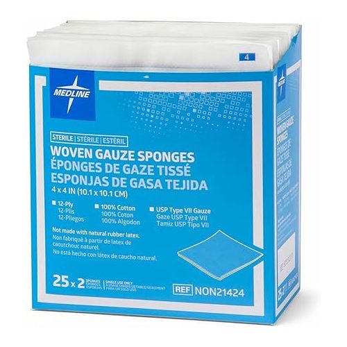  Medline 100% Cotton Woven Sterile Gauze Sponges, 4