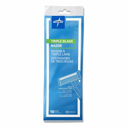  Medline BRN1333 Latex Free Disposable Triple Blade Facial Razor with Lube Strip, Gray (Pack of 500)