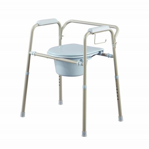  Medline MDS89664KDMB 3-in-1 Steel Bedside Microban Antimicrobial Protection Commode, Light Grey with Blue Accent