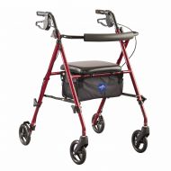 Medline Freedom Lightweight Folding Aluminum Mobility Rollator Walker with 6-inch Wheels, Adjustable Seat and Arms, Black