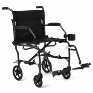 Medline Mobility Ultralight Transport Wheelchair, 19” Wide Seat, Permanent Desk-Length Arms, Swing Away Footrests, Blue Frame