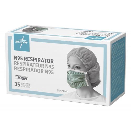  Medline NON27501 N95 Flat Fold Respirator Masks, Cellulose, Latex Free, White/Green (Pack of 210)