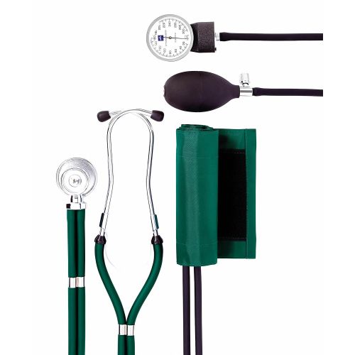  Medline Compli-Mates Aneroid Sphygmomanometer and Sprague Rappaport Stethoscope Kit, Carrying Case, Adult Blood Pressure Cuff, Manual, Professional, Hunter Green