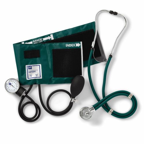  Medline Compli-Mates Aneroid Sphygmomanometer and Sprague Rappaport Stethoscope Kit, Carrying Case, Adult Blood Pressure Cuff, Manual, Professional, Hunter Green