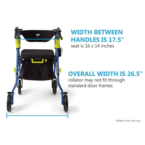  Medline Premium Empower Folding Mobility Rollator Walker with 8 Wheels, Blue