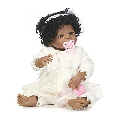  NPK Lifelike African American Dolls Baby Girl Silicone Full Body 22 Inches Cute Black Girl Anatomically Correct Reborn Baby Dolls