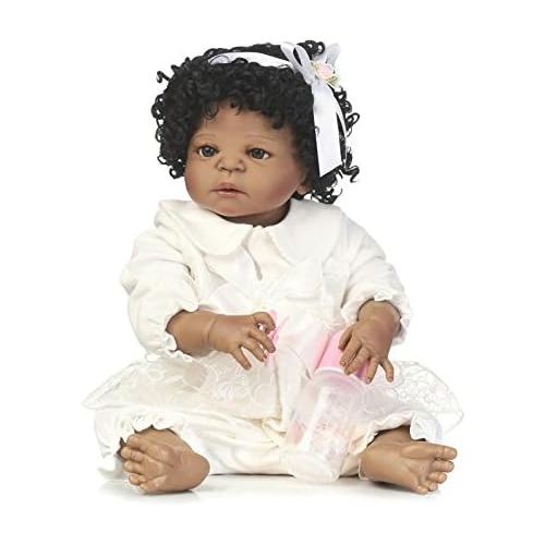  NPK Lifelike African American Dolls Baby Girl Silicone Full Body 22 Inches Cute Black Girl Anatomically Correct Reborn Baby Dolls