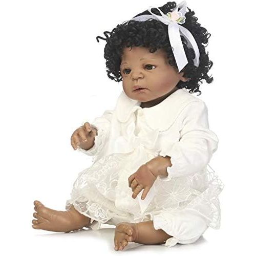  NPK Lifelike African American Dolls Baby Girl Silicone Full Body 22 Inches Cute Black Girl Anatomically Correct Reborn Baby Dolls