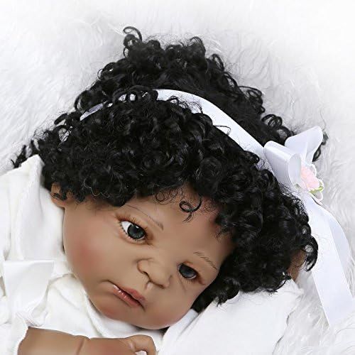  NPK Lifelike African American Dolls Baby Girl Silicone Full Body 22 Inches Cute Black Girl Anatomically Correct Reborn Baby Dolls