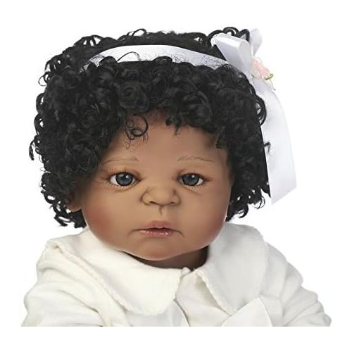  NPK Lifelike African American Dolls Baby Girl Silicone Full Body 22 Inches Cute Black Girl Anatomically Correct Reborn Baby Dolls