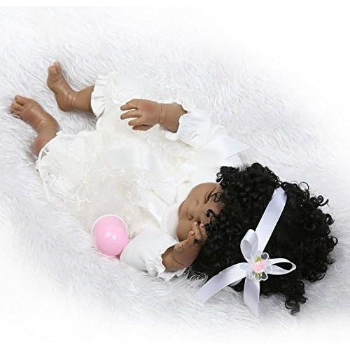  NPK Lifelike African American Dolls Baby Girl Silicone Full Body 22 Inches Cute Black Girl Anatomically Correct Reborn Baby Dolls