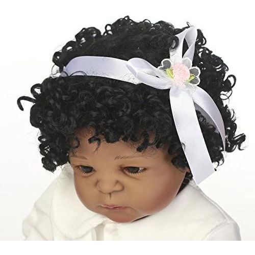  NPK Lifelike African American Dolls Baby Girl Silicone Full Body 22 Inches Cute Black Girl Anatomically Correct Reborn Baby Dolls