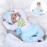 Medylove Lifelike Reborn Baby Doll Boy Realistic Silicone Vinyl 22inch 55cm Handmade Weighted Body Real Looking Light Blue Outfit Cute Doll Eyes Open