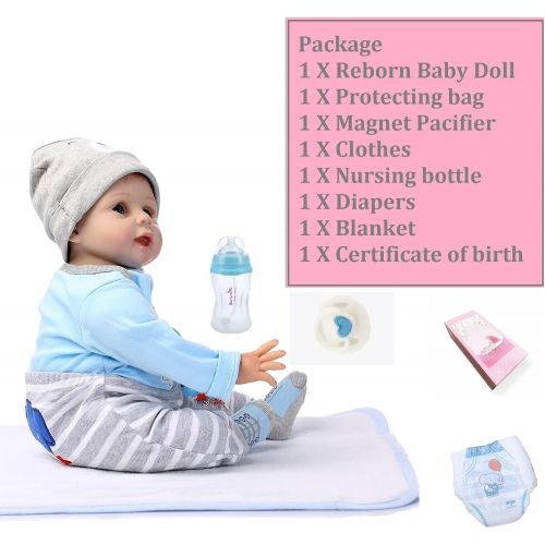  Medylove Realistic Reborn Baby Dolls Boy Lifelike Silicone Vinyl 22 Inches 55 cm Weighted Body Wearing Toy Blue Dog Cute Doll Eyes Open Gift Set for Ages 3+