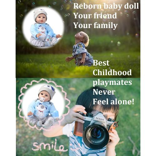  Medylove Realistic Reborn Baby Dolls Boy Lifelike Silicone Vinyl 22 Inches 55 cm Weighted Body Wearing Toy Blue Dog Cute Doll Eyes Open Gift Set for Ages 3+