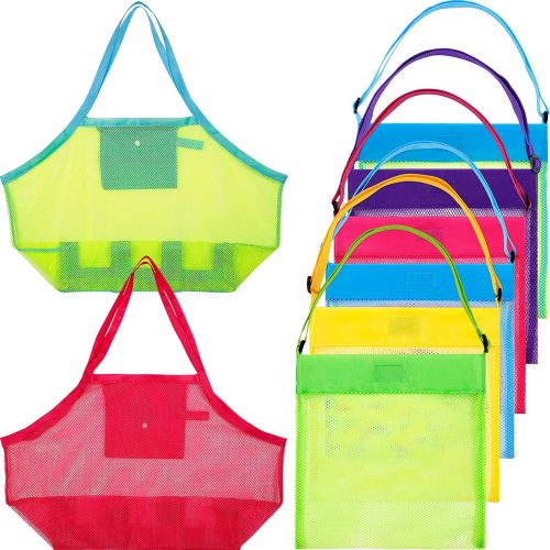  [아마존베스트]meekoo 8 Pieces Colorful Mesh Beach Bags Seashell Bags Beach Shell Bags for Treasure Shell Toy Storage(Color Set 2, Size Set 2)