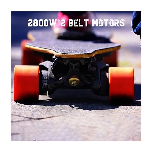  MEEPO Electric Longboard Skateboard with Remote for Adults, 31 MPH Top Speed, 31 Miles Long Range with 2800W*2 Belt Motor, Bamboo & Fiberglass Deck, 330 LBS Max Load, Voyager