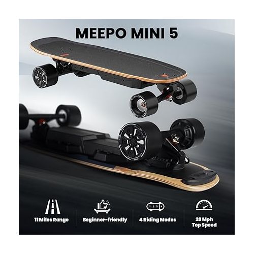  MEEPO Electric Skateboard with Remote, 28 MPH Top Speed, 11 Miles Range,330 Pounds Max Load, Maple Cruiser for Adults and Teens, Mini5