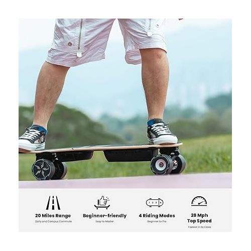  MEEPO MINI3S Electric Skateboard with Remote, 28 MPH Top Speed, 17 Miles Range, 330 Pounds Max Load, Maple Cruiser for Adults and Teens, Mini 3S