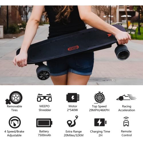  MEEPO Mini 2 ER Electric Skateboard with Remote, 20 Miles Range, 2 x 540 Watts,Top Speed - 28 mph,6 Months Warranty Skateboard Cruiser for Adults Teens