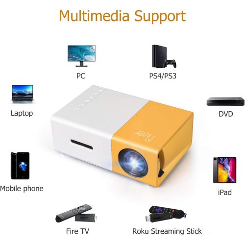  Meer Mini Projector,Portable Movie Projector,Smart Home Projector,Neat Projector for iOS,Android,Windows,PS5,Laptop,TV-Stick,Compatible with HDMI,USB,Audio,TF Card,AV and Remote Co