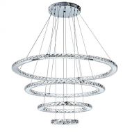 Meerosee MEEROSEE MD8825-8642MNCW Crystal Modern LED Ceiling Fixtures Pendant Lighting Dining Room Contemporary Adjustable Stainless Steel Cable 4 Rings Chandelier Cool White