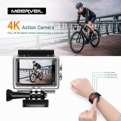  Meerveil T800 4K Action Kamera WiFi Sport Kamera Camcorder 30M Wasserdicht Unterwasserkamera Helmkamera 16MP 170 Grad Weitwinkel mit 2 1050mAh Akkus und Accessoires Kits