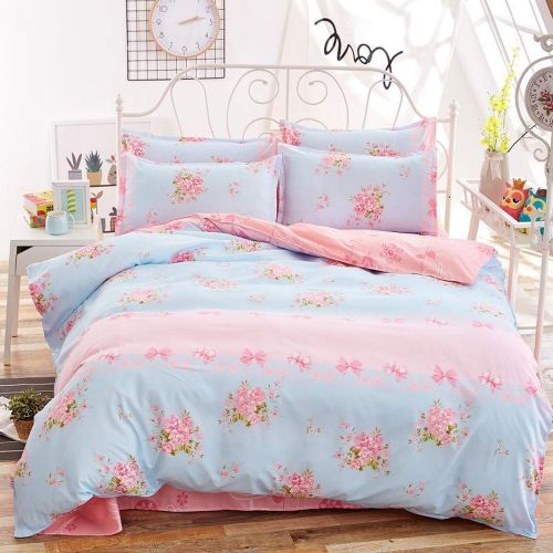  Meet at Corner-bedding sets Beauty Pink Floral Bow-Knot Printing Bedding Sets Girls Women Kids Cotton Bed Linen Bedclothes Twin Fullg,Brown,King