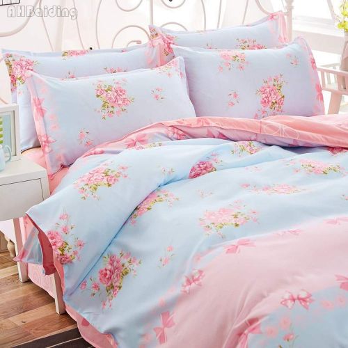  Meet at Corner-bedding sets Beauty Pink Floral Bow-Knot Printing Bedding Sets Girls Women Kids Cotton Bed Linen Bedclothes Twin Fullg,Brown,King