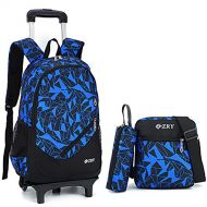 Meetbelify 3Pcs Rolling Backpack Boys Girls Trolley School Bags with Lunch Bag&Pencil Case,2 Wheels,Blue
