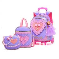 Meetbelify Rolling Backpack for Girls with Pencil Case&Lunch Bag School Bags Trolley Wheeled Backpacks,Purple