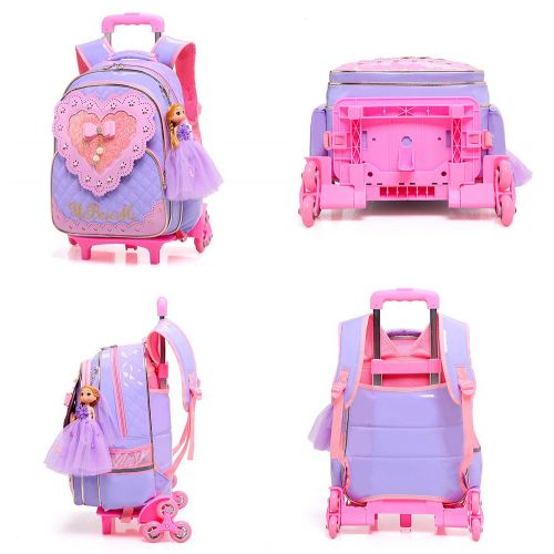  Meetbelify Rolling Backpack for Girls with Pencil Case&Lunch Bag School Bags Trolley Wheeled Backpacks,Purple